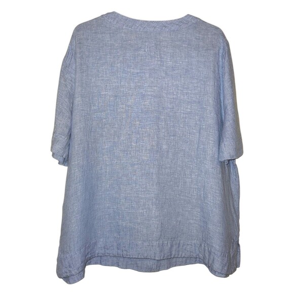 M&S Pure Linen Blue Lagan Top Size 12 Shoulder Button Detail Marks and Spencer - Picture 4 of 4
